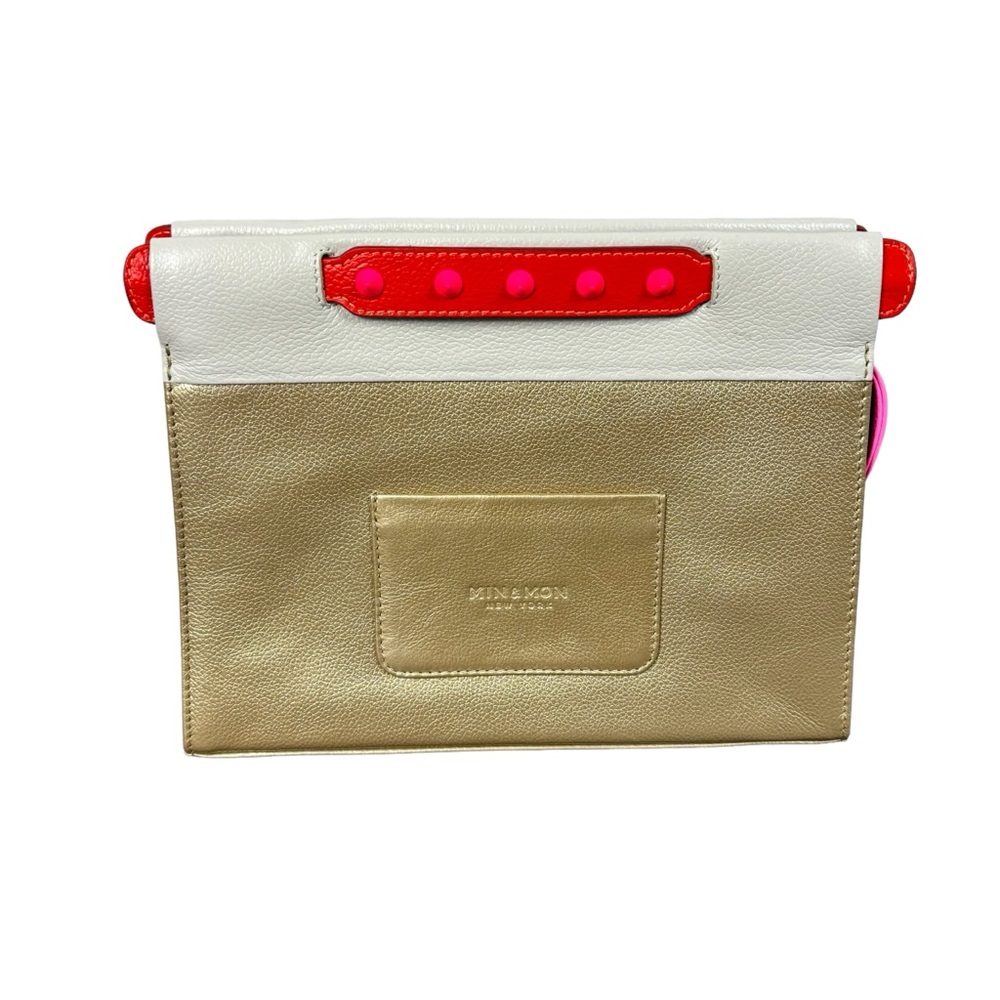 Min & Mon Leather Gold Metallic Colorblock Studded Handle Vali Small Purse